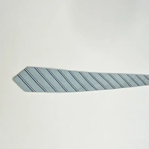 Prada Silk/Linen Blend Blue & White Regimental Stripe Tie 03-5245-8581 Sz. 61" - Picture 2 of 4